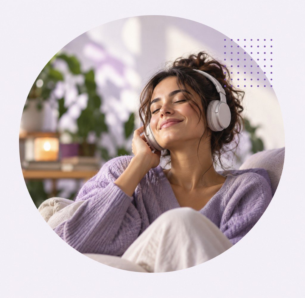 Mujer escuchando con auriculares